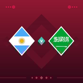 argentina, saudi arabia world football 2022 match versus on red background. vector illustration