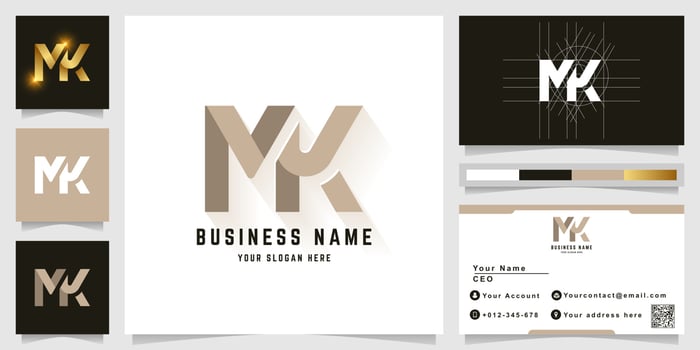 Letter MK or NK monogram logo with business card design vector