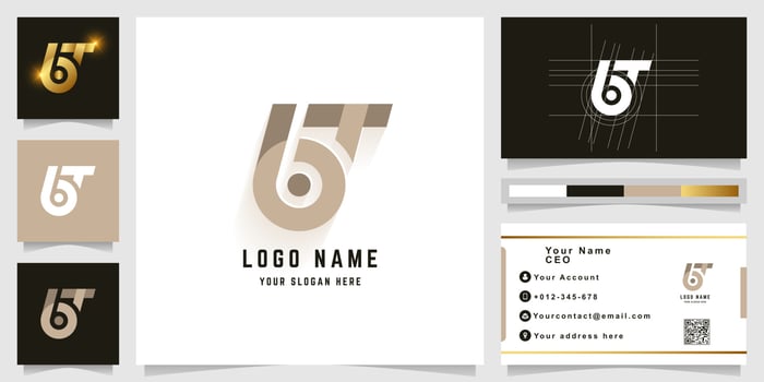 Letter bT or GT monogram logo with business card design vector