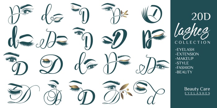 Eyelashes logo with letter D concept vector