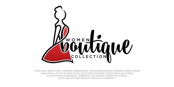 vector fashion boutique and store logo, label, emblem with fashionable woman