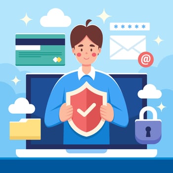 Cyber Security Awareness with Man Protects His Account vector