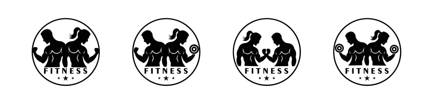 Fitness logo, GYM logo, vector icon ,gym and fitness logo inspiration silhouettes of man and woman lifting barbell