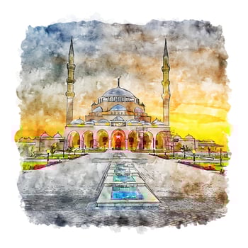 Sharjah Mosque Emirates Watercolor sketch hand drawn illustration vector