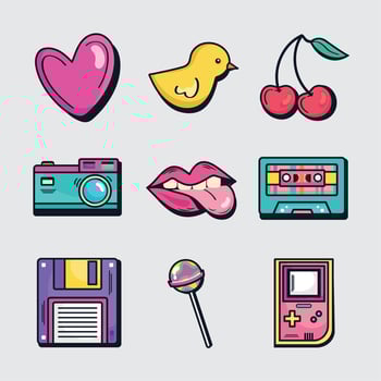 nine nineties style stickers vector
