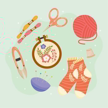 embroidery and weaving seven icons vector