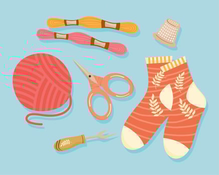 embroidery and weaving six icons vector