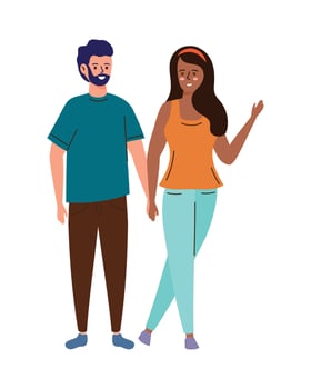 interracial young lovers couple vector