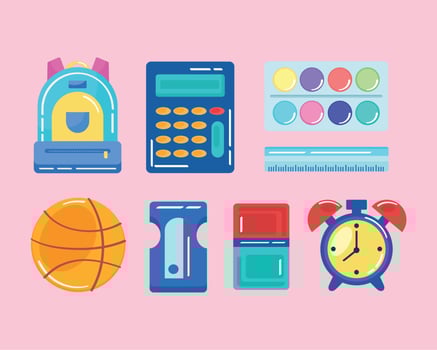 eight school supplies icons vector