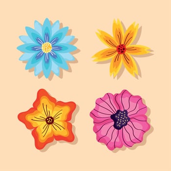 four flowers garden icons vector