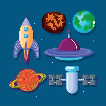 six universe space icons vector