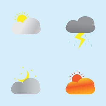 cloud icon set at sunrise, rain, night and sunset vector