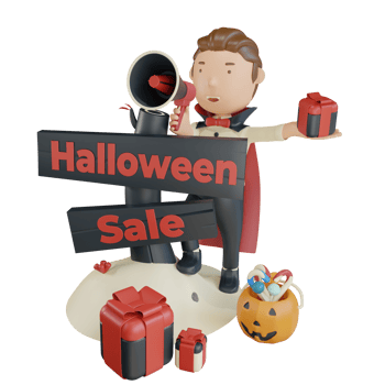 3d halloween character vampire using megaphone for halloween sale png