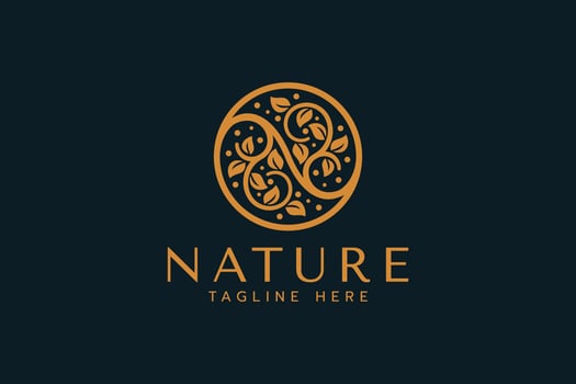 Nature logo with elegant floral ornament in a circle in a balanced position. vector