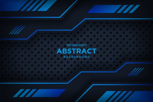 Abstract 3D black techno background overlap layers on dark space with blue light effect decoration. vector