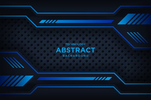 Abstract 3D black techno background overlap layers on dark space with blue light effect decoration. vector