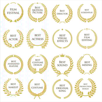 Collection of gold laurel wreath with black Film Awards text vector