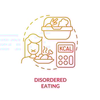 Disordered eating red gradient concept icon. Over fixation and food restrictions. Side effect abstract idea thin line illustration. Isolated outline drawing. vector