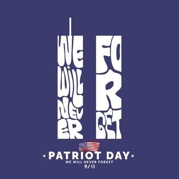9 11 memorial day September 11.Patriot day NYC World Trade Center. We will never forget text. World Trade Center with typography text inside vector