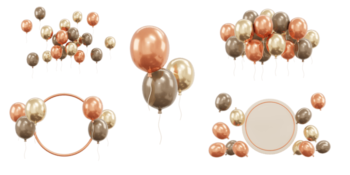 3D Rendering set of gift and balloon element for decoration isolated background png