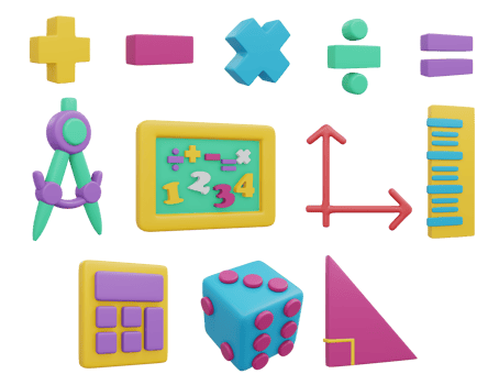 3D Rendering set of math tool items kid school. 3d render illustration cartoon style. png