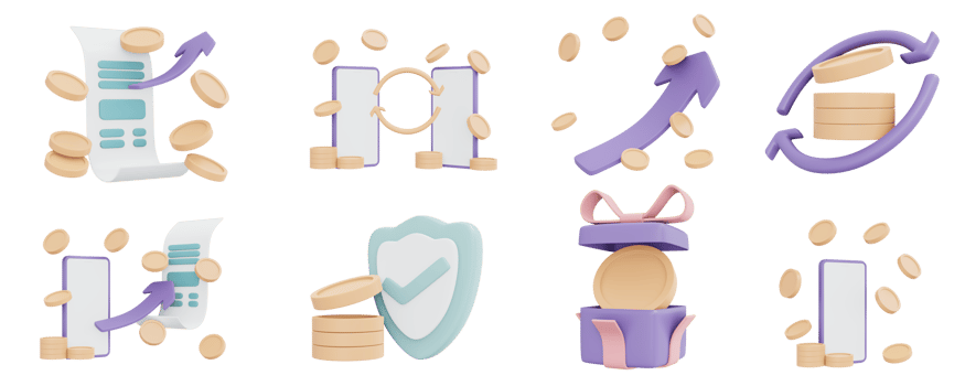 3D Rendering of money icon set concept of money transferring technology isolated on white background. 3D Render illustration cartoon style. png