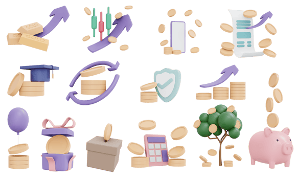 3D Rendering of money icon set concept of financial management. 3D Render illustration cartoon style. png