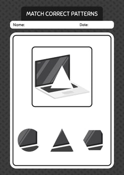 Match pattern game with laptop. worksheet for preschool kids, kids activity sheet vector