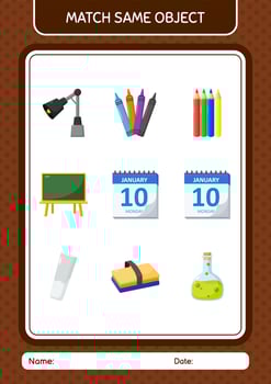 Match with same object game calendar. worksheet for preschool kids, kids activity sheet vector