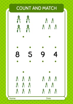 Count and match game with bow compass. worksheet for preschool kids, kids activity sheet vector