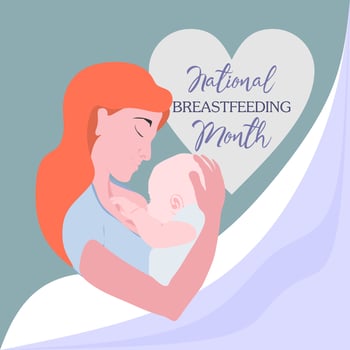Young european woman breastfeeding her newborn baby holding and nursing him in hands. Lactation concept. Breast feeding week or month clip art. Child drinks milk from the female breast. vector