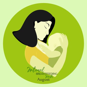 Young asian woman breastfeeding her newborn baby holding and nursing him in hands. Lactation concept. Breast feeding week or month clip art. Child drinks milk from the female breast. vector
