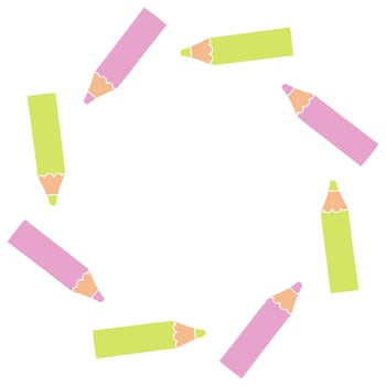 Circle colored pencils shape border with blank space for text. vector