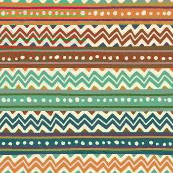 Ethnic Tribal Geometric Folk Indian Scandinavian Gypsy Mexican Boho African Ornament Texture Seamless Pattern Zigzag Dot Line Horizontal Stripes Color Print Textiles Background Vector Illustration