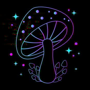 Magic mushrooms psychedelic print for graphic tee. Vector neon design for t-shirt graphics, banner, fashion prints, slogan tees, stickers, flyer, posters