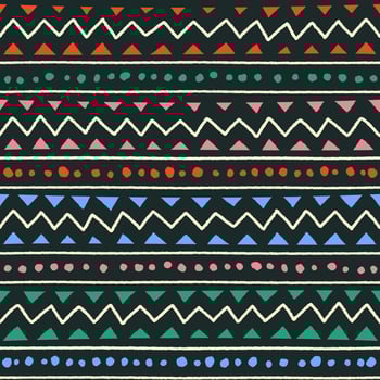 Ethnic Tribal Geometric Folk Indian Scandinavian Gypsy Mexican Boho African Ornament Texture Seamless Pattern Zigzag Dot Line Horizontal Stripes Color Print Textiles Background Vector Illustration