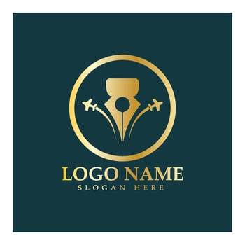 travel blog logo of airplane pen and book illustration design vector icon template