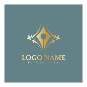travel blog logo of airplane pen and book illustration design vector icon template