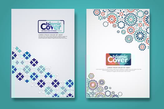 Islamic cover background template with ornamental colorful detail of floral mosaic islamic art ornament vector