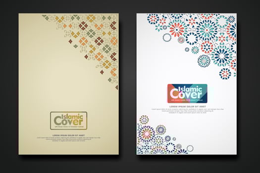 Islamic cover background template with ornamental colorful detail of floral mosaic islamic art ornament vector