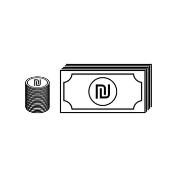 Stack of Shekel, ILS, Israel Currency Icon Symbol. Vector Illustration