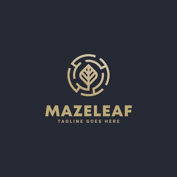 minimalist gold maze leaf geometry line art icon logo template vector illustration design. simple ecology, agriculture, environment, and industry logo concept