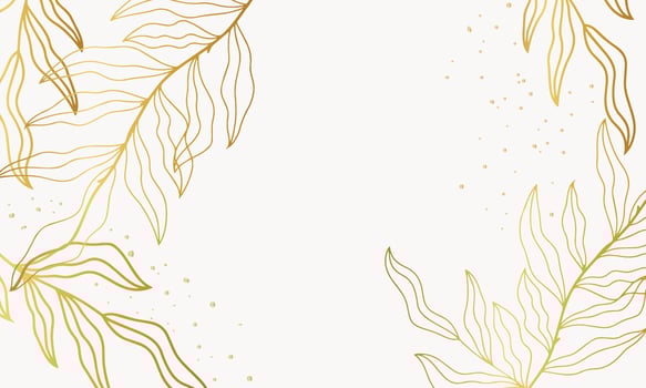 leaves Minimalist golden floral background vector golden line leaves art flower and botanical leaves, nature Organic shapes