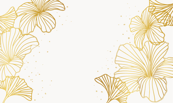 orchid Minimalist golden floral background vector golden line leaves art flower and botanical leaves, nature Organic shapes