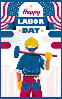 Happy Labor Day Poster, Man Holding Hammer vector