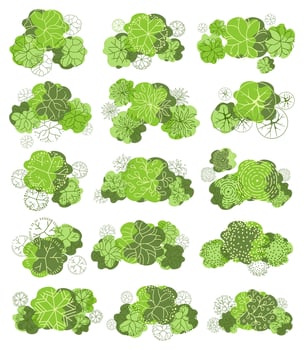 Tree for architectural floor plans. Entourage design. Various trees, bushes, and shrubs, top view for the landscape design plan. vector