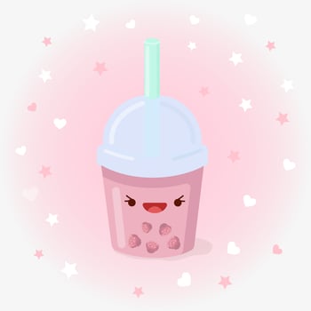 Cute raspberry smoothie cocktail vector icon illustration. Sticker cartoon logo. Food icon concept.  Flat cartoon style suitable for web landing page, banner, sticker, background. Kawaii cocktail.
