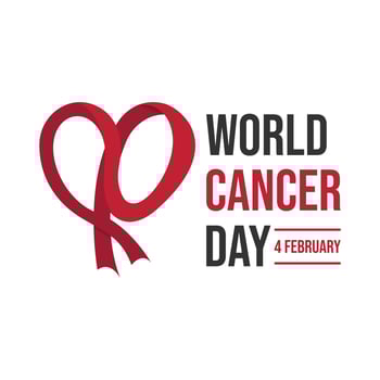 Cancer day concept, we can i can on white background.. World awareness ribbon of cancer. Preventive health care vector banner