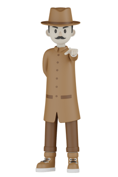 3d Isolated Detective with chocolate robes png