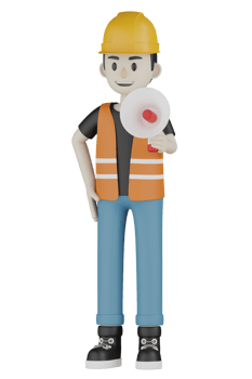 3d Isolated Field workers with orange vests and yellow helmets png